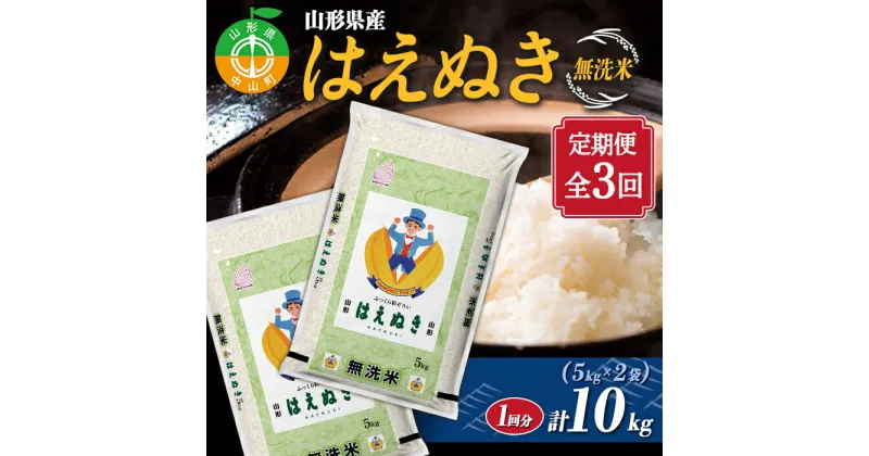 【ふるさと納税】【定期便】山形県産 はえぬき 無洗米5kg×2袋 計10kg×3回 ブランド米 こめ ご飯 ごはん 白米 毎月届く エコ 節水 便利 F4A-0509