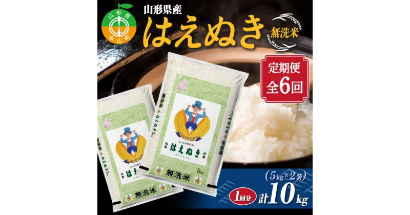 【ふるさと納税】【定期便】山形県産 はえぬき 無洗米5kg×2袋 計10kg×6回 ブランド米 こめ ご飯 ごはん 白米 毎月届く エコ 節水 便利 F4A-0510