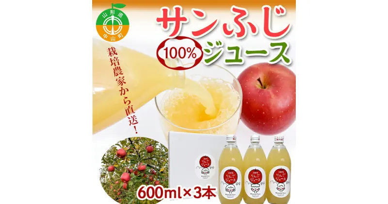 【ふるさと納税】山形県中山町産 サンふじりんご100%ジュース 600ml×3本 令和6年産のりんご使用 2024年12月上旬より発送開始 渡辺ファーム リンゴ 林檎 飲料 山形県産 フルーツ 果物 くだもの F4A-0360