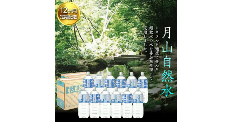 【ふるさと納税】【定期便】月山自然水2000ml×6本×2箱×12ヶ月コース 天然水 国産 備蓄 防災 保存 ペットボトル ナチュラル 山形県 西川町 FYN9-016