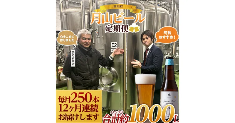 【ふるさと納税】 【定期便12回】月山ビール ピルスナー 1タンク分（合計約1000L・瓶3000本） 毎月250本お届け 数量限定 約1000リットル 地ビール ご当地ビール 酒 お酒 アルコール 山形県 西川町 FYN9-760