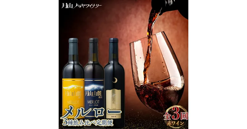 【ふるさと納税】【月山トラヤワイナリー】 メルロー 赤ワイン 3種 飲み比べ 定期便 3回 赤ワイン 山形 西川町 酒 FYN9-774