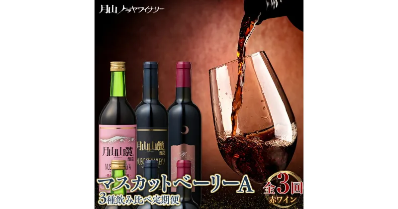 【ふるさと納税】【月山トラヤワイナリー】 マスカットベーリーA 赤ワイン 3種 飲み比べ 定期便 3回 辛口 山形 西川町 酒 FYN9-775