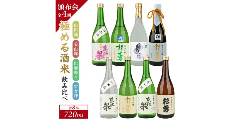 【ふるさと納税】≪4回定期便≫ 極める酒米 飲み比べ頒布会 720ml×2本コース 年4回 計8本 山田錦 美山錦 出羽燦々 雪女神 3ヶ月ごと毎月下旬にお届け お申込み翌月下旬からお届け開始 ※着日指定不可 高橋酒造店 杉勇蕨岡酒造場 山形県 遊佐町 庄内 日本酒 お酒 清酒