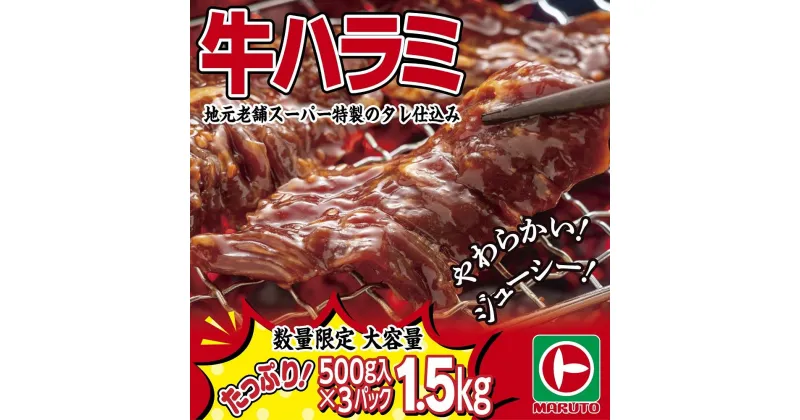 【ふるさと納税】味付き牛ハラミ　1.5kg（500g×3パック）　小分け　大容量 | 特製タレ 焼くだけ 手作業で加工 焼肉 お取り寄せ バーベキュー ふるさと納税はらみ ふるさと納税ハラミ 柔らかい やわらかい