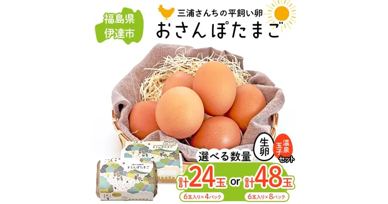 【ふるさと納税】 数量が選べる 三浦さんちの平飼い卵 おさんぽたまご(生卵と温泉玉子セット) 生卵18玉入り・温泉玉子6玉入り(計24玉) /生卵24玉入り・温泉玉子24玉入り(計48玉) 伊達市 福島県 国産 養鶏場直送 卵 たまご 玉子 生卵 鶏卵 温泉たまご F20C-953var