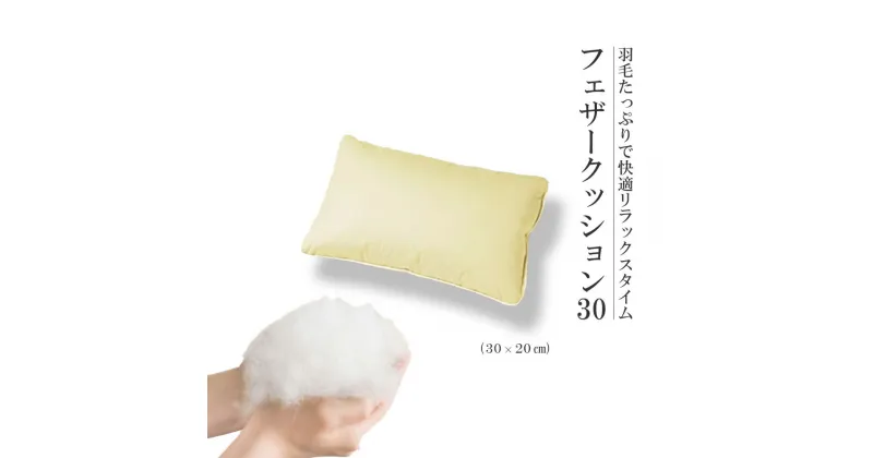 【ふるさと納税】羽毛たっぷりで快適リラックスタイム!フェザークッション30(30×20cm)【07461-0084】羽毛 ミニ クッション 抗菌防臭・防ダニ加工 うもう 老舗 ふとん屋 福島県 西郷村