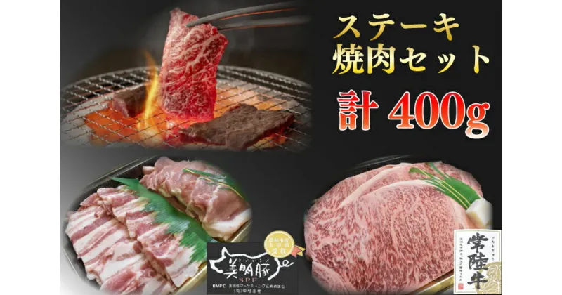 【ふるさと納税】【レビューキャンペーン】【常陸牛A5ランク・美明豚ステーキ焼肉セット】常陸牛サーロイン200g＋美明豚200g（ロース100g・ばら100g）（EK-34）