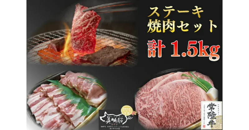 【ふるさと納税】【レビューキャンペーン】【常陸牛A5ランク・美明豚ステーキ焼肉セット】常陸牛サーロイン900g（300g×3枚）＋美明豚600g（ロース300g・ばら300g）（EK-36）