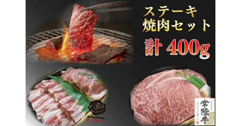 【ふるさと納税】【レビューキャンペーン】【常陸牛A5ランク・ローズポークステーキ焼肉セット】常陸牛サーロイン200g＋ローズポーク200g（ロース100g・ばら100g）（EK-59）