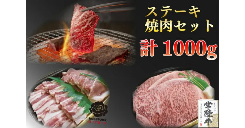 【ふるさと納税】【レビューキャンペーン】【常陸牛A5ランク・ローズポークステーキ焼肉セット】常陸牛サーロイン600g（300g×2枚）＋ローズポーク400g（ロース200g・ばら200g）（EK-60）