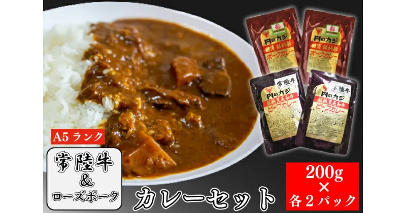 【ふるさと納税】【常陸牛A5ランク】カレー2パック＋【ローズポーク】カレー2パック（EK-62）