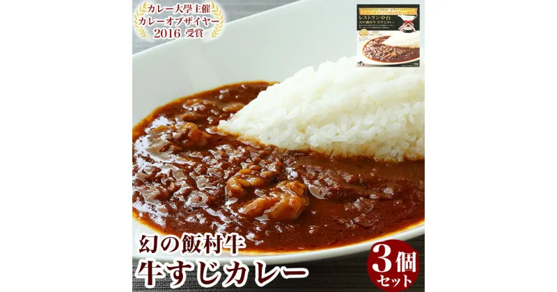 【ふるさと納税】カレー大學主催「カレーオブザイヤー2021」受賞 「幻の飯村牛　牛すじカレー」3個セット｜肉と野菜の旨みが凝縮したデミグラスソースを使い、パスタ、うどんなどライス以外にも相性がいいカレーです