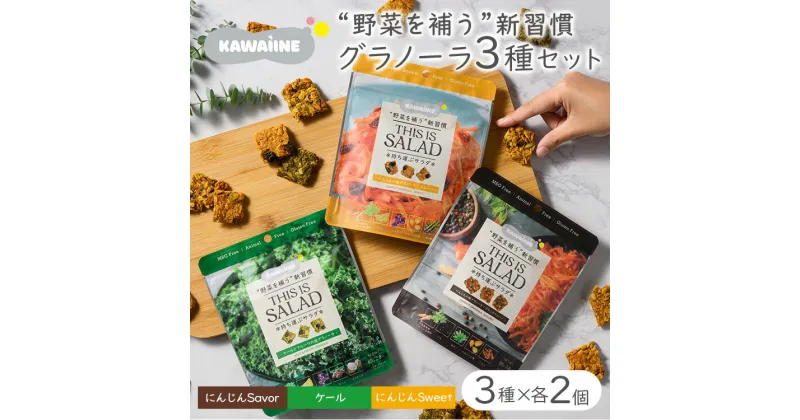 【ふるさと納税】野菜を補うグラノーラ3種セット（ケール・にんじんSweet・にんじんSavory　各2袋）【茨城県産有機ケール・にんじん使用】オーガニック野菜　グルテンフリー　人工甘味料不使用　無添加※離島への配送不可