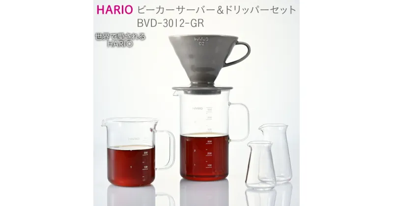 【ふるさと納税】＼レビューキャンペーン／HARIO コーヒー ビーカーサーバー&ドリッパーセット［BVD-3012-GR］｜ハリオ 耐熱 ガラス 食器 器 キッチン 日用品 キッチン用品 日本製 おしゃれ かわいい コーヒー V60 ドリッパー ドリップ 珈琲_BE53