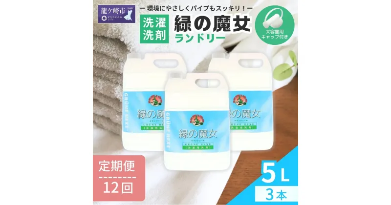 【ふるさと納税】＜毎月定期便＞環境配慮型洗剤緑の魔女ランドリー5L×3セットを全12回発送 | 茨城県 龍ケ崎市 洗剤 パイプクリーナー 詰まり 臭い 排水溝 環境配慮 洗濯槽 手肌 優しい 汚れ 蛍光増白剤 漂白剤 不使用 赤ちゃん 安心 お中元 お歳暮 ギフト 洗濯 液体 4003960