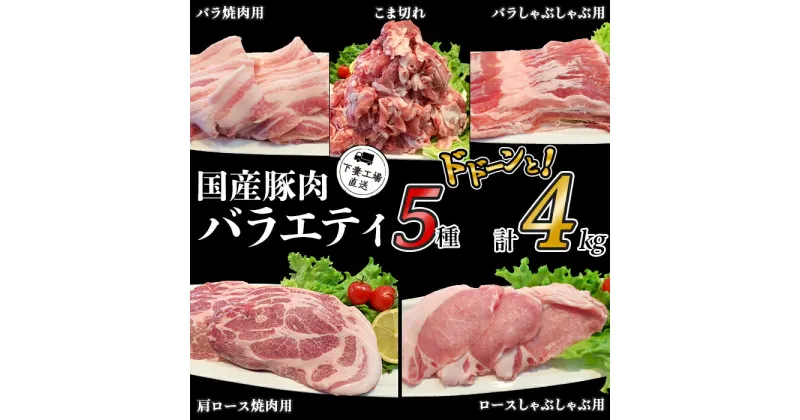 【ふるさと納税】肉 豚肉 国産 小分け 冷凍 真空 5種 4kg お楽しみ セット こま切れ ロース バラ しゃぶしゃぶ 焼肉 切り落とし 小間 コマ 便利 57-3国産豚肉バラエティ5種セット4kg（小分け真空包装）【下妻工場直送】マルリン