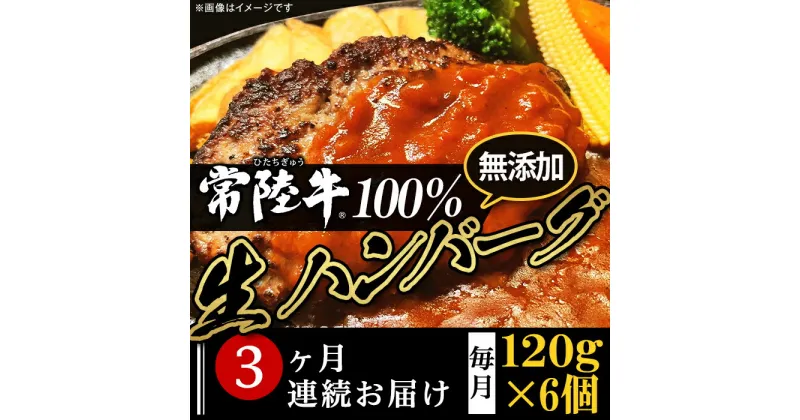 【ふるさと納税】定期便 3回 牛肉 黒毛和牛 常陸牛 ハンバーグ 冷凍 国産 贅沢 生ハンバーグ120g×6個【常陸牛】100％【3ヶ月連続お届け】