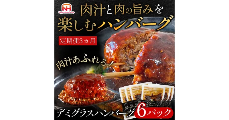 【ふるさと納税】【定期便】肉汁あふれるデミグラスハンバーグ6個入　3ヶ月定期便　日本ハム 冷凍 個食 使い切り 湯煎 牛肉 豚肉