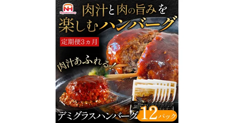 【ふるさと納税】【定期便】肉汁あふれるデミグラスハンバーグ12個入　3ヶ月定期便　日本ハム 冷凍 個食 使い切り 湯煎 牛肉 豚肉