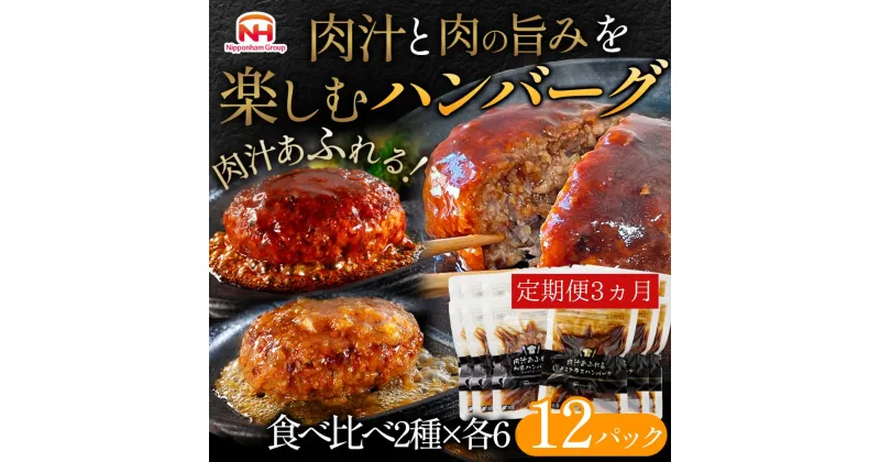 【ふるさと納税】【定期便】肉汁あふれるハンバーグ2種12個セット（デミグラス＆和風）3ヶ月定期便　日本ハム 冷凍 個食 使い切り 湯煎 牛肉 豚肉