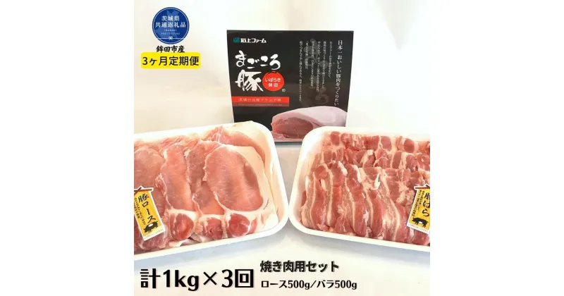 【ふるさと納税】【3ヶ月定期便】まごころ豚　焼き肉セット　1kg（ロース＆バラ）×3回（茨城県共通返礼品・鉾田市産） ブランド豚 甘み オリジナルポーク 仲田精肉店 焼肉 銘柄豚 最高級 茨城県 高萩市