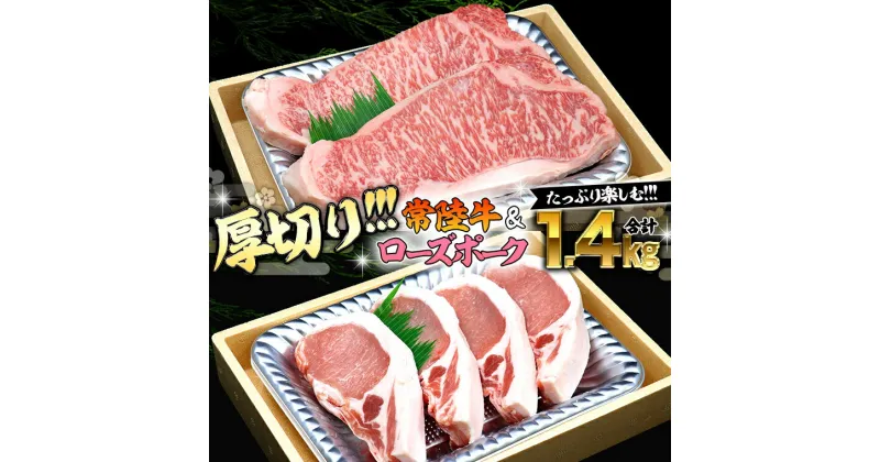 【ふるさと納税】【 厚切り ! 】 常陸牛 × ローズポーク コラボ セット 1.4kg A4 A5 霜降り サーロイン ステーキ BBQ 厚切 牛肉 肉 にく とんかつ トンテキ ブランド豚 厚切 豚ロース 豚肉