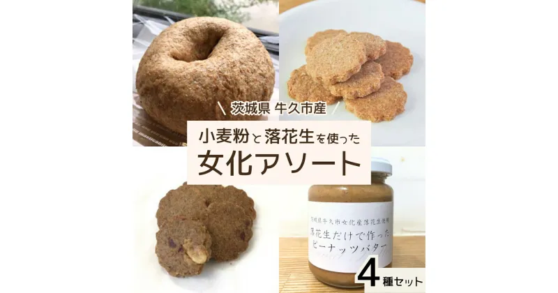 【ふるさと納税】茨城県 牛久市産 小麦粉 と 落花生 を使った 女化アソート 4種 セット 詰合せ 全粒粉 パン ベーグル クッキー ピーナッツバター お菓子 スイーツ 加工品 おやつ 軽食