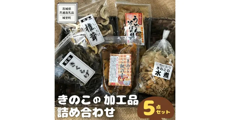 【ふるさと納税】きのこ の 加工品 詰め合わせ 5点セット （茨城県共通返礼品：城里町） きのこミックス 野菜 水煮 国産 きのこ ご飯の素 国産 うどん そばの具 乾燥 しいたけ 乾燥 きくらげ バラエティ セット 乾燥きのこ