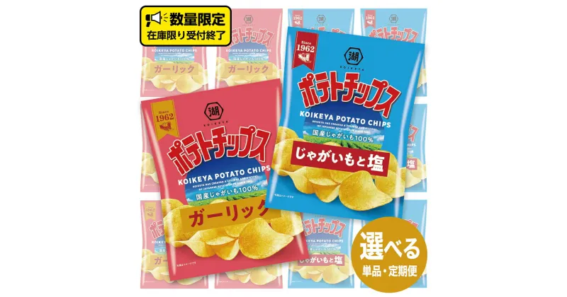 【ふるさと納税】湖池屋 ポテトチップス 2種類アソート （じゃがいもと塩・ガーリック）（各12袋・計24袋）選べる配送 単品　または　三か月連続定期便 ポテチ お菓子 おかし 大量 スナック おつまみ ジャガイモ じゃがいも まとめ買い スナック菓子 数量限定 頒布会